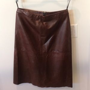 Brown leather below the knee skirt. Women’s 10.